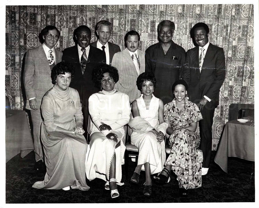 8 x 10 inch photograph. Lionel Hampton with Ossie Davis and unidentified persons
