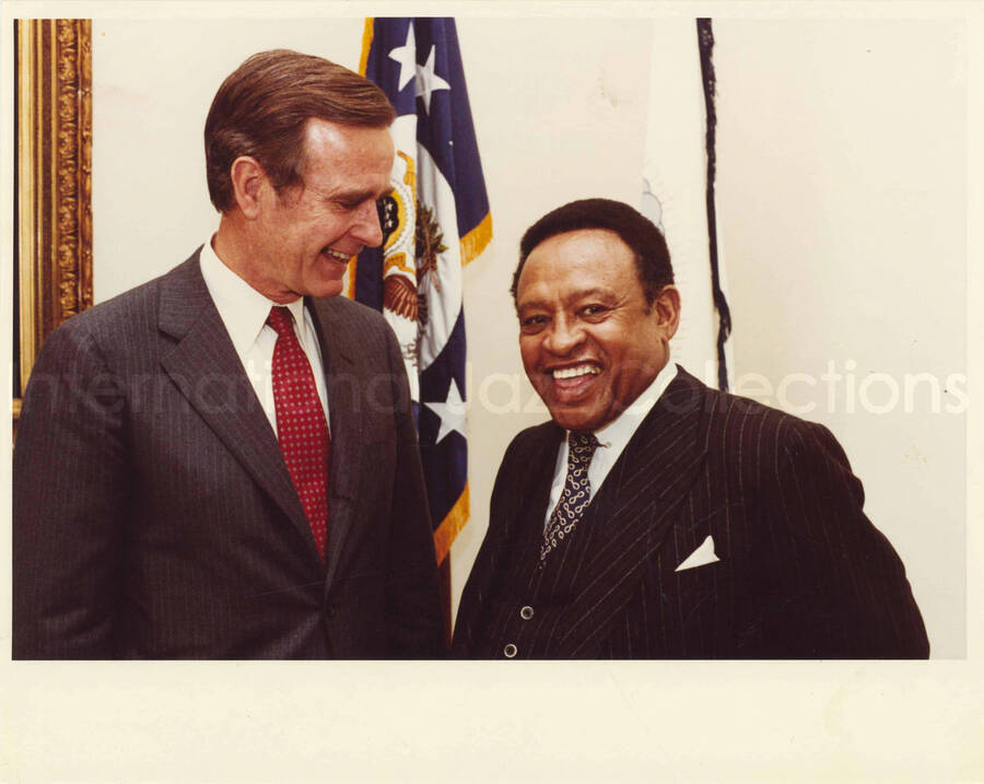 8 x 10 inch photograph. Lionel Hampton with US Vice-President George Bush. Washington, D.C.
