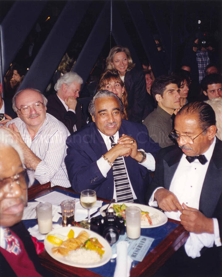 10 x 8 inch photograph. John Conyers, Jr. and Charles Bernard Rangel. Lionel Hampton's 90th birthday at the Blue Note in New York