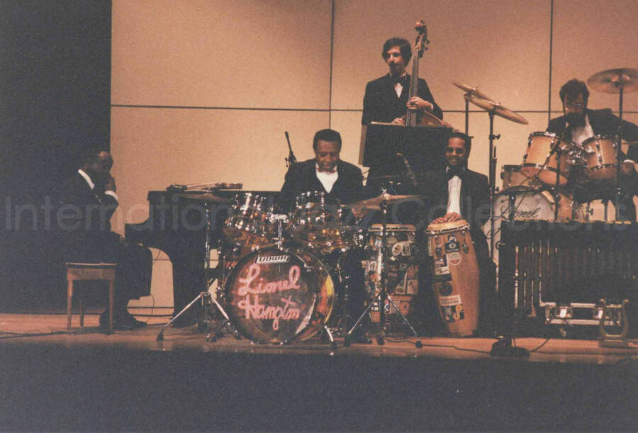 4 x 6 inch photograph. Lionel Hampton on drums