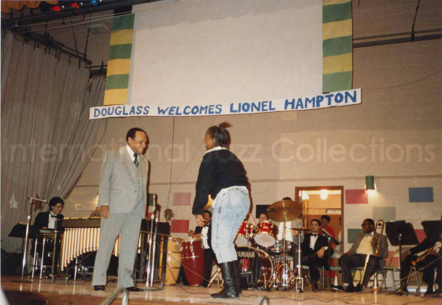 3 1/2 x 5 inch photograph. Lionel Hampton at the Frederick Douglass Creative Arts Center, in New York