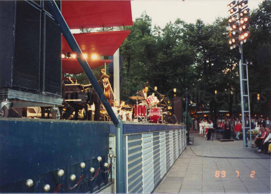 3 1/2 x 5 inch photograph. Lionel Hampton and band at an outdoor concert