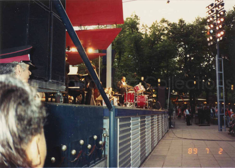 3 1/2 x 5 inch photograph. Lionel Hampton and band at an outdoor concert