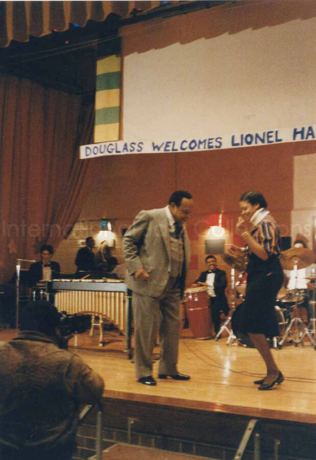 5 x 3 1/2 inch photograph. Lionel Hampton at the Frederick Douglass Creative Arts Center, in New York