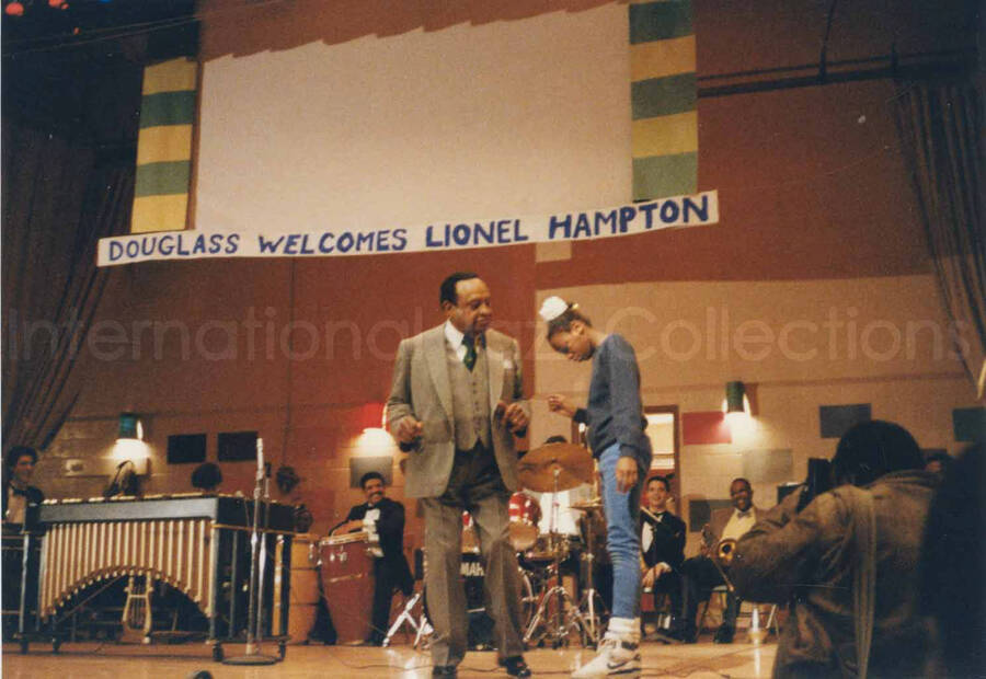 3 1/2 x 5 inch photograph. Lionel Hampton at the Frederick Douglass Creative Arts Center, in New York