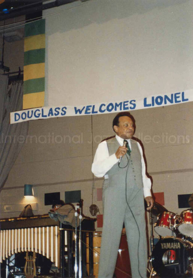 5 x 3 1/2 inch photograph. Lionel Hampton at the Frederick Douglass Creative Arts Center, in New York