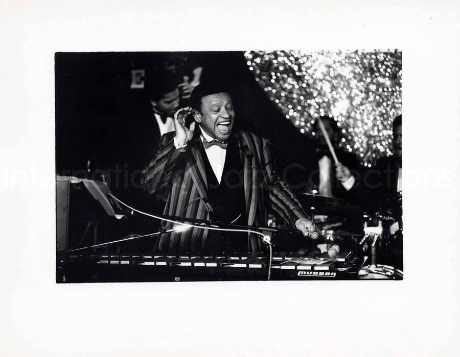 9 1/2 x 12 inch photograph. Lionel Hampton playing the vibraphone [in France?]