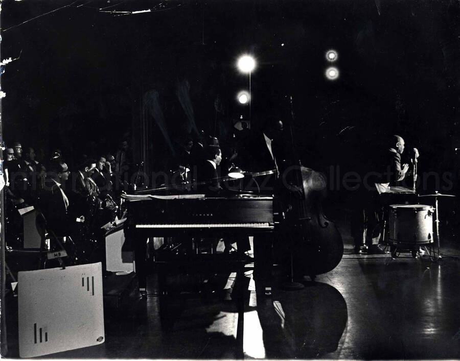 11 x 14 inch photograph. Lionel Hampton playing the vibraphone with orchestra