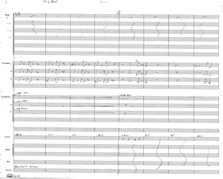 2 copies; 1 score (6 p.) + 7 parts, Small Band arrangement; 1 score (11 p.) + 11 parts, Big Band arrangement