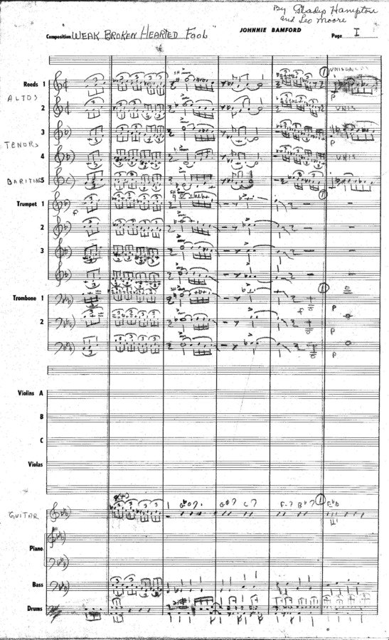 2 copies; 1 score (12 p.) + 15 parts; 1 score (5 p.) + 3 parts, Small Band arrangement