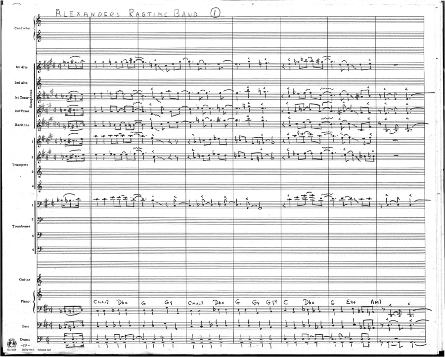 2 copies; 1 score (9 p.) + 10 parts; 1 score (10 p.) + 10 parts, Pinnochio James arranger