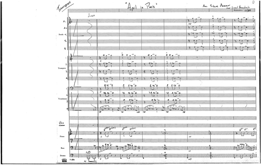 Arranged for the Lionel Hampton Orchestra; 1 score (23 p.) + 17 parts; photocopy