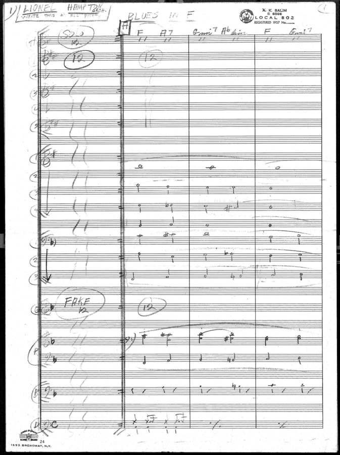 Lionel Hampton Orchestra; 1 score (16 p.) + 17 parts