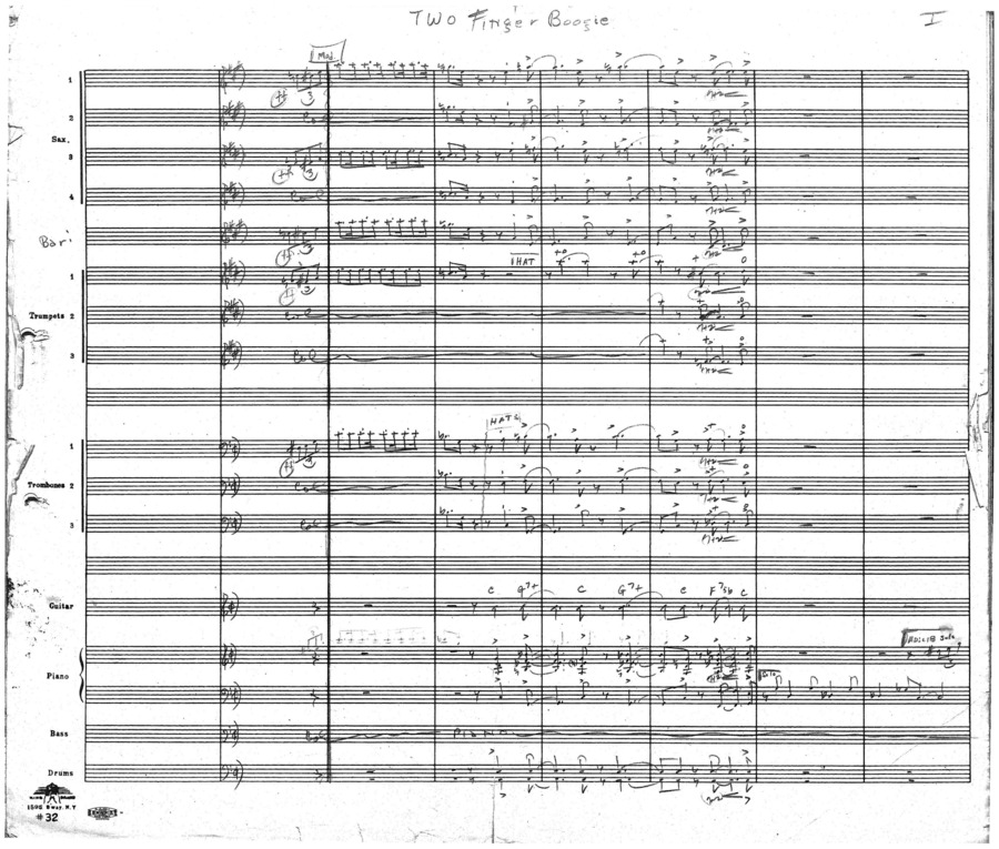 3 copies; 1 score (5 p.) + 9 parts; 1 score (16 p.) +  1 part, scored by Edgar Battle for 1st trumpet in B flat, copyright 1948 (published copy); 1 score (18 p.) + 15 parts