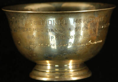 Bowl. 5"x3 1/4" Sterling Tiffany bowl To Lionel Hampton from A. Philip Randolph Institute. New Orleans, LA, May 22, 1976