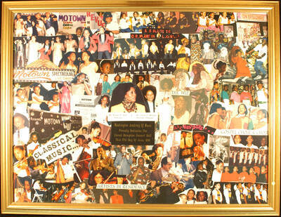 Plaque. 20"x26" Framed photo collage of the artists in residence and students of the Washington Academy of Music and engraved plate Washington Academy of Music proudly dedicates the Lionel Hampton Concert Hall. East Orange, NJ, June 17, 1998