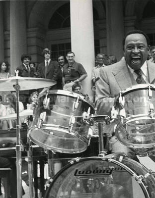 10 x 8 inch photograph. Lionel Hampton playing the drums