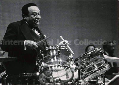 5 x 7 inch photograph. Lionel Hampton playing the drums
