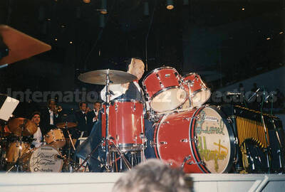 4 x 6 inch photograph. Lionel Hampton playing the drums