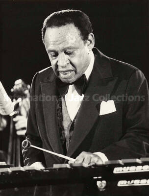 8 1/2 x 6 1/2 inch photograph. Lionel Hampton in Germany. Printed on the back of the photograph: Berliner Jazztage 1979; Lionel Hampton All Star Big Band, Regie: Oskar Kruger; Sender Freies Berlin, Feb. 1980