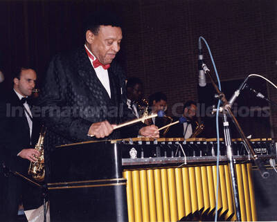 8 x 10 inch photograph. Lionel Hampton performing at the 18th Annual Tri-State Jazz Festival, at Morningside College, Sioux City, IA