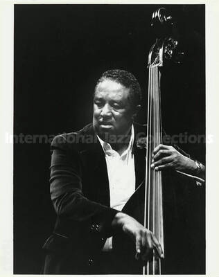 8 x 10 inch photograph. Ray Brown playing the bass. Stamped on the back of the photograph:University of Idaho; Lionel Hampton/Chevron Jazz Festival