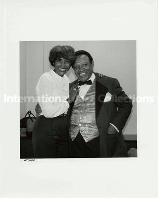10 x 8 inch photograph. Lionel Hampton with unidentified woman at Aurex Jazz Festival, Japan