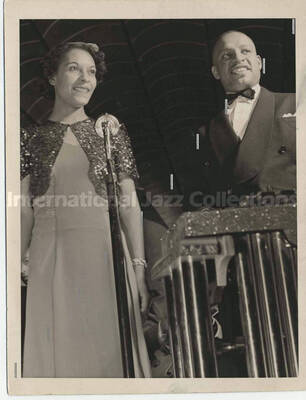 5 x 4 inch photograph. Lionel Hampton with Evelyn Williams [Mrs. Marshal] Royal, at the Palomar Ballroom