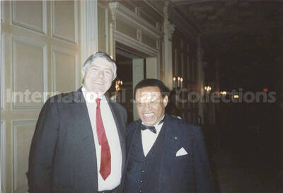 4 x 6 inch photograph. Lionel Hampton with unidentified man