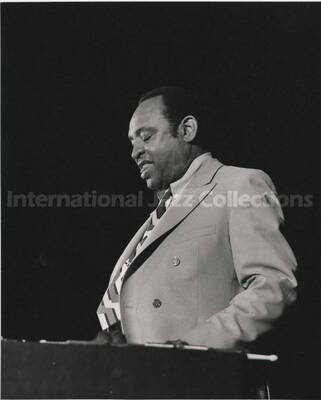 9 1/2 x 7 inch photograph. Lionel Hampton playing the vibraphone [in Geneva, Switzerland?]