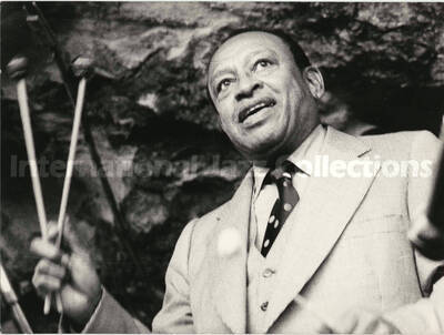 7 x 9 1/2 inch photograph. Lionel Hampton playing the vibraphone