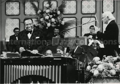 8 x 10 inch photograph. Lionel Hampton with Arthur Fiedler and the Boston Pops Orchestra