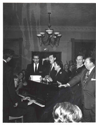 5 x 3 1/2 inch photograph. Members of the Los Angeles Chapter of Hadassah, on the occasion of Lionel Hampton being awarded the certificate of the Hadassah Vocational Education Scholarship for his devotion to the State of Israel. Los Angeles, CA