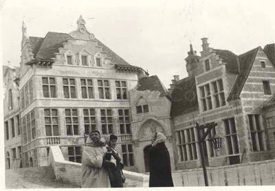 3 x 4 inch photograph. Gladys Hampton at the Brussels Worlds Fair. Handwritten on the back of the photograph: Brussels 1900