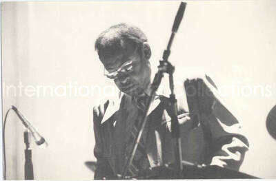 4 1/4 x 6 1/2 inch photograph. Lionel Hampton's band. Lionel Hampton on vibraphone