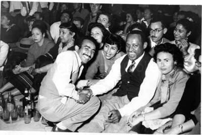 5 x 7 inch photograph. Gladys and Lionel Hampton with band in Israel