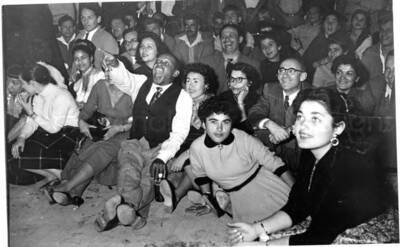 5 x 7 inch photograph. Gladys and Lionel Hampton with band in Israel