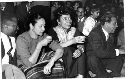 5 x 7 inch photograph. Gladys and Lionel Hampton with band in Israel