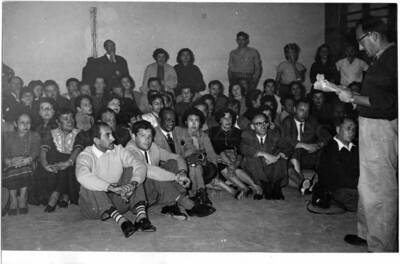 5 x 7 inch photograph. Gladys and Lionel Hampton with band in Israel
