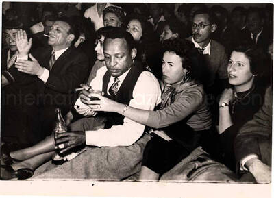 5 x 7 inch photograph. Gladys and Lionel Hampton with band in Israel