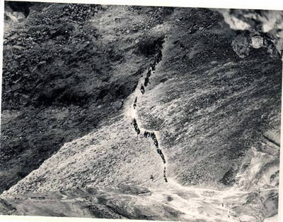 3 1/2 x 5 inch photograph. The Fire Gang. This photograph was in a photo album with a dedication that read: To Lionel Hampton and his band; our little gift may remind you one of the nights in Israel and the Fire Gang. Caption under the photograph read: The Fire Gang on a journey