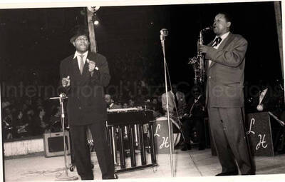 5 x 8 inch photograph. Lionel Hampton performing with band in Israel