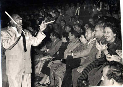 4 1/2 x 6 inch photograph. Lionel Hampton performing with band in Israel