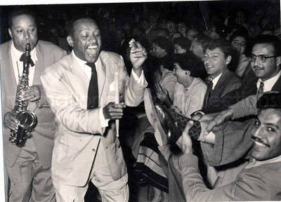 4 1/2 x 6 inch photograph. Lionel Hampton performing with band in Israel