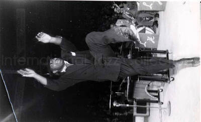 5 x 8 inch photograph. Lionel Hampton performing with band in Israel. Unidentified man