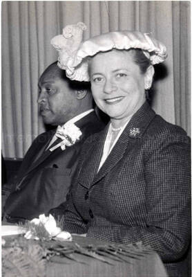 5 1/2 x 4 inch photograph. Lionel Hampton with unidentified woman, at the Youth Aliyah conference, Israel