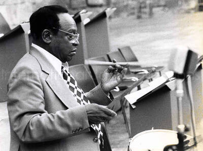7 x 9 1/2 inch photograph. Lionel Hampton playing the drums