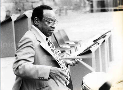 7 x 9 1/2 inch photograph. Lionel Hampton playing the drums