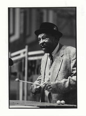 9 1/2 x 7 inch photograph. Lionel Hampton playing the vibraphone. [Paris, France?]