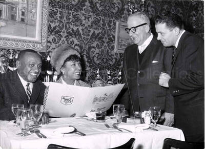 7 x 9 1/2 inch photograph. Gladys and Lionel Hampton the restaurant Via Veneto in Rome, Italy